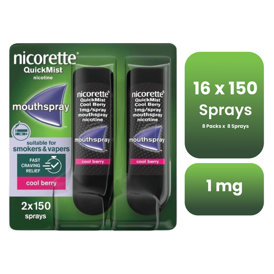 Nicorette Mouthspray Quickmist Berry 1mg 13.2ml X 2ct PACK OF 8