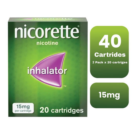 Nicorette nicotine Inhalator 15mg - 20 catridges PACK OF 2