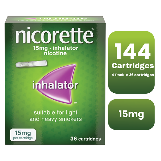Nicorette nicotine Inhalator 15mg - 36 catridges PACK OF 4