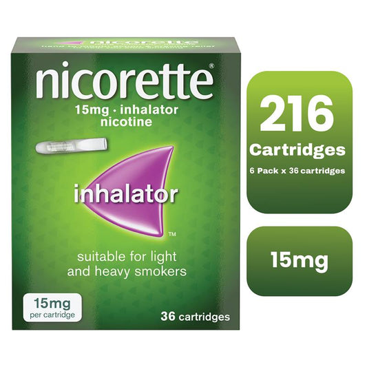 Nicorette nicotine Inhalator 15mg - 36 catridges PACK OF 6