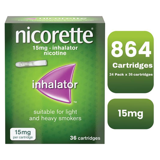 Nicorette nicotine Inhalator 15mg - 36 catridges PACK OF 24