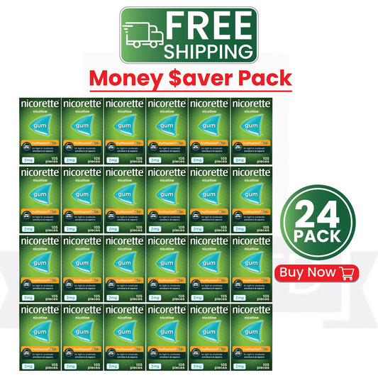Nicorette Fruit Fusion 2mg Nicotine Gum 105 Pieces Pack of 24 Stop Smoking
