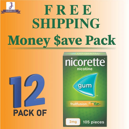 Nicorette Gum 2mg FRUITFUSION Suger Free 105 Pieces-PACK OF 12